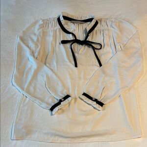 LOFT Ivory Blouse with Black Accents